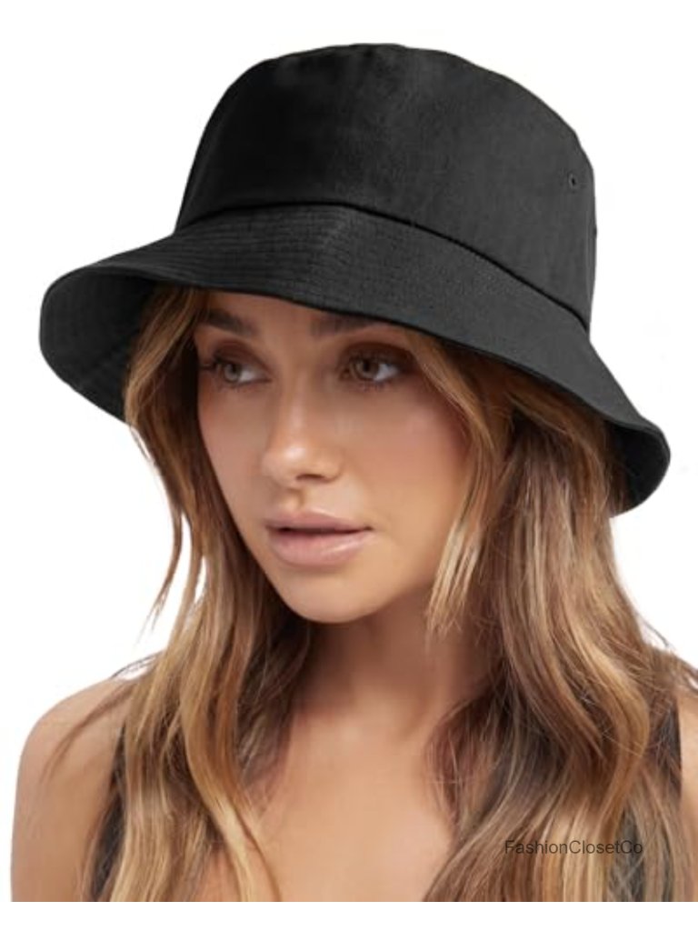 Washed Cotton Packable Bucket Hat With Adjustable Chin Strap Sun Hat For Women